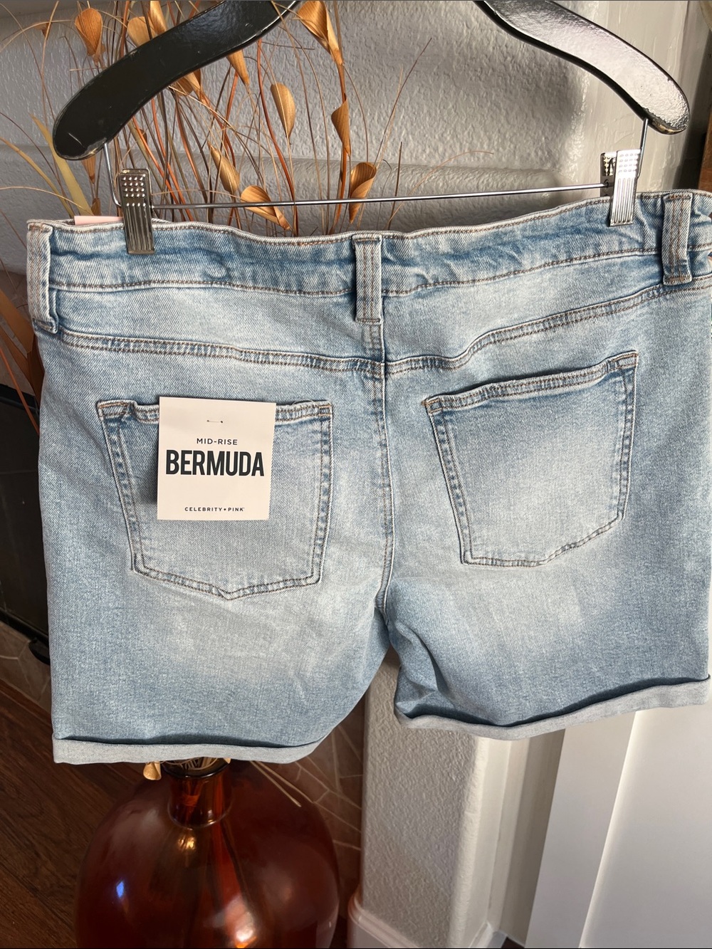 Celebrity Pink Light Wash Denim Roll-Cuff Shorts - Picture 2 of 2